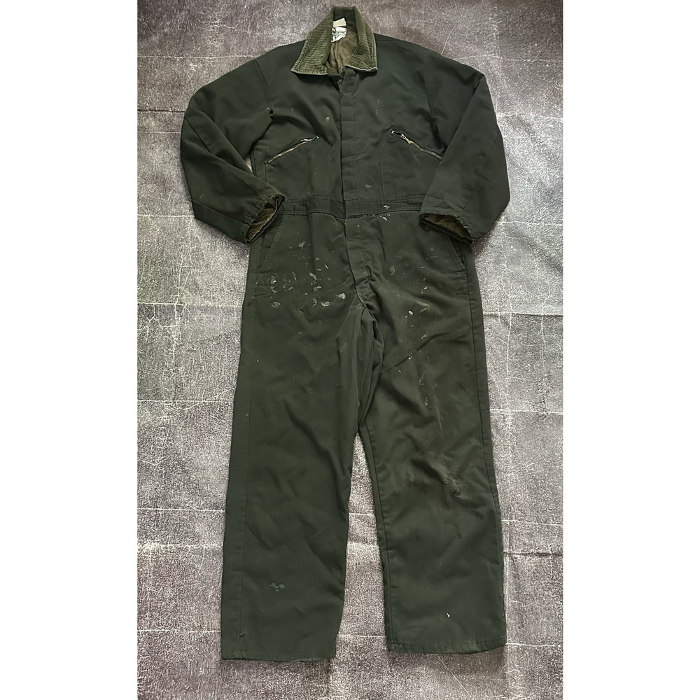 Men's Vintage 70's Zero Zone Insulated Army Dark Green Mechanic Coveralls Sz L